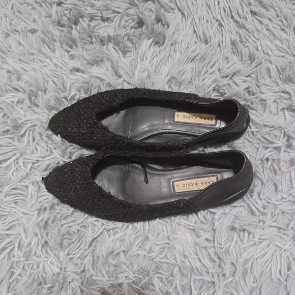 Zara Black Two-Toned Shimmery Pointed Flats Women's Size US 6.5, EU 37 - Picture 2 of 14